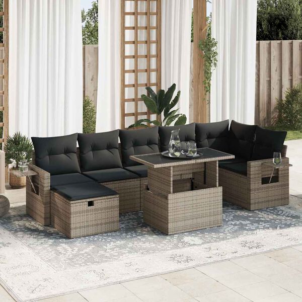 vidaXL Set Divano da Giardino 8 pz con Cuscini Grigio in Polyrattan