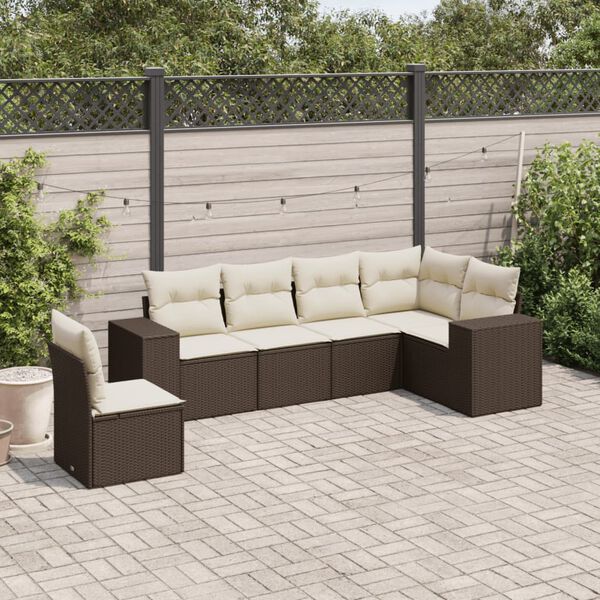 vidaXL Set Divano da Giardino 6 pz con Cuscini Marrone in Polyrattan