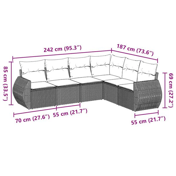 vidaXL Set Divano da Giardino 6 pz con Cuscini Nero in Polyrattan