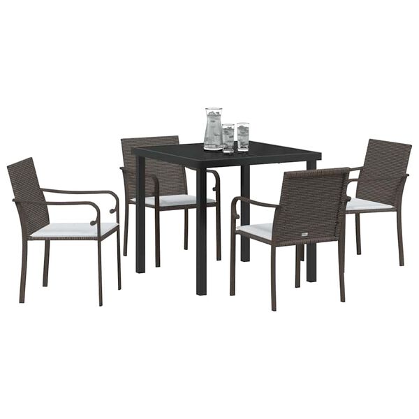 vidaXL Set da Pranzo per Giardino 5 pcs Marrone Poly Rattan