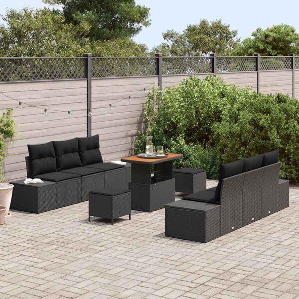 vidaXL Set Divano da Giardino con cuscino con archiviazione 9 pcs Nero