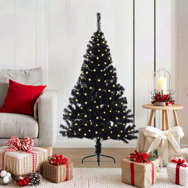 vidaXL Albero di Natale artificiale con luci integrate Nero 120 cm PVC