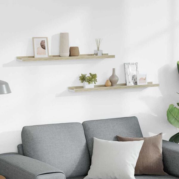 vidaXL Mensole da Parete 2 pz Bianco e Rovere Sonoma 80x9x3 cm