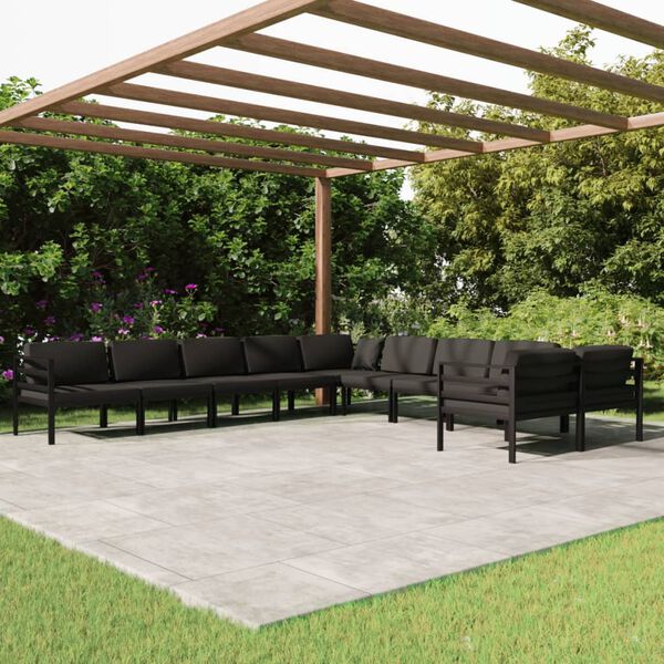 vidaXL Set Divani da Giardino 10 pz con Cuscini in Alluminio Antracite