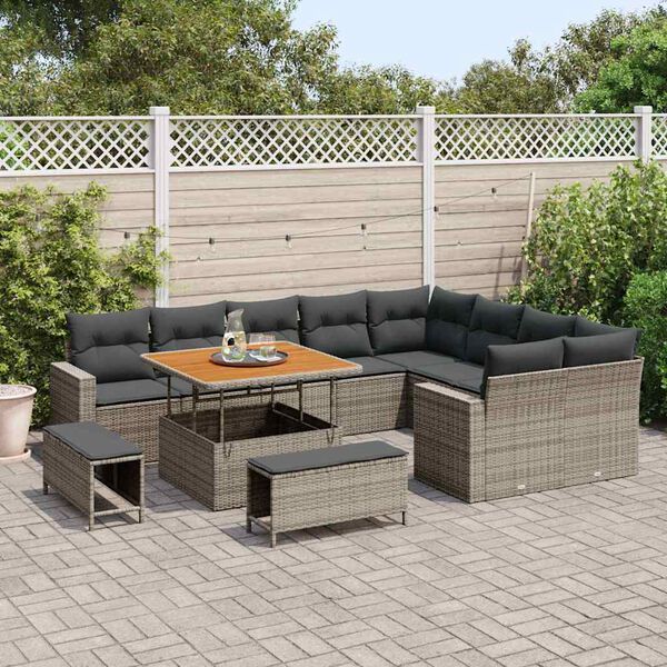 vidaXL Set Divano da Giardino con cuscino 13 pcs Grigio polyrattan