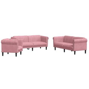 vidaXL Set di Divani 3 pz Rosa in Velluto