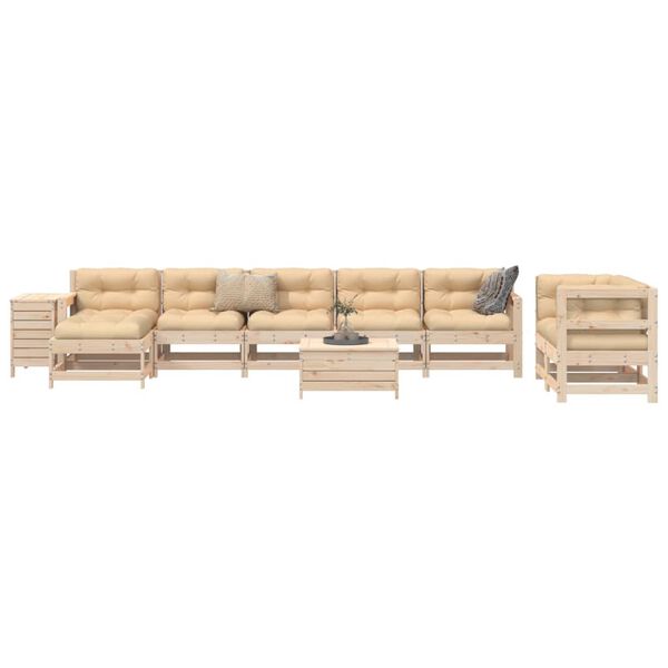 vidaXL Set Divani da Giardino 10 pz in Legno Massello di Pino
