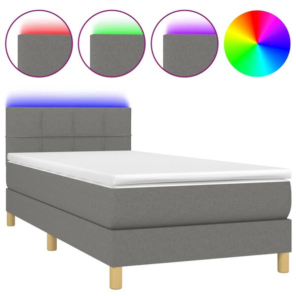 vidaXL Letto a Molle Materasso e LED Grigio Scuro 100x200cm in Tessuto