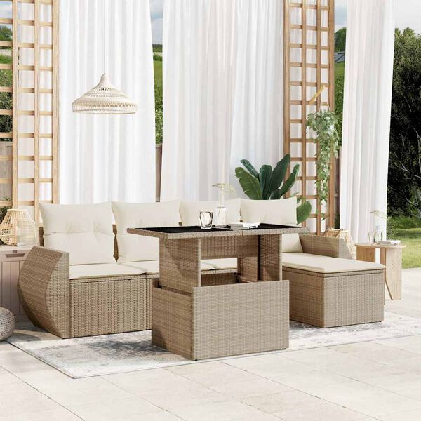 vidaXL Set Divano da Giardino 6 pz con Cuscini Beige in Polyrattan