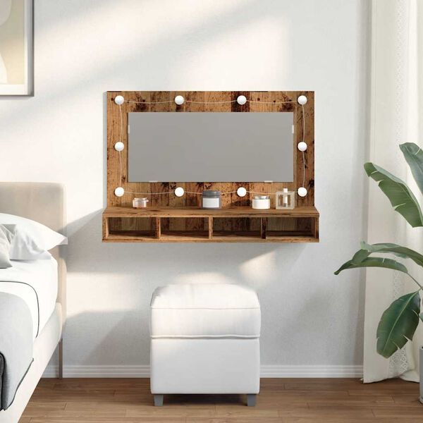 vidaXL Mobile a Specchio con LED Legno Antico 90x31,5x62 cm