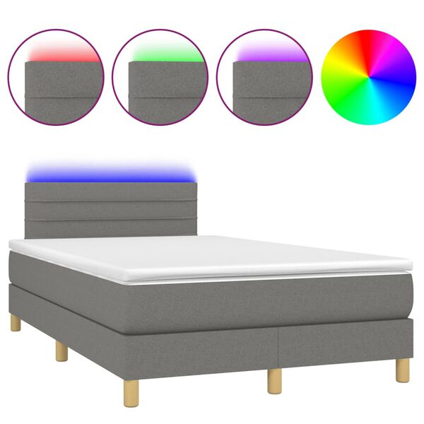 vidaXL Letto a Molle Materasso e LED Grigio Scuro 120x200cm in Tessuto
