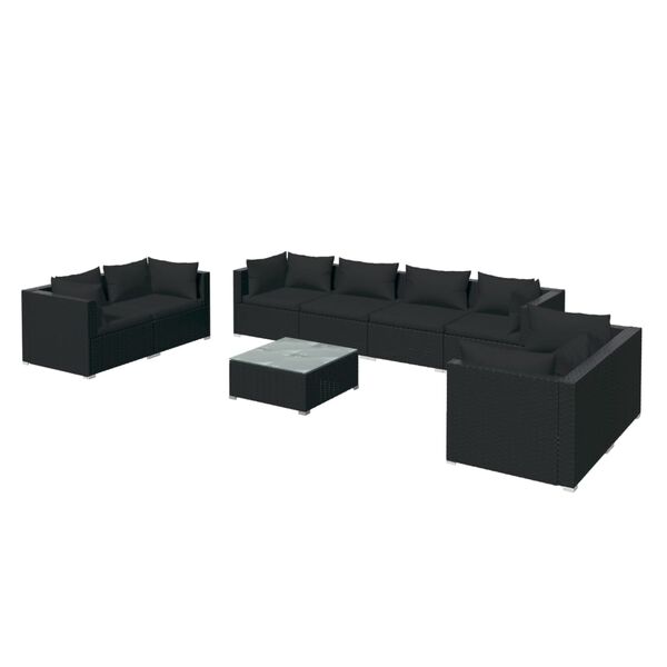 vidaXL Set Divani da Giardino 9 pz con Cuscini in Polyrattan Nero