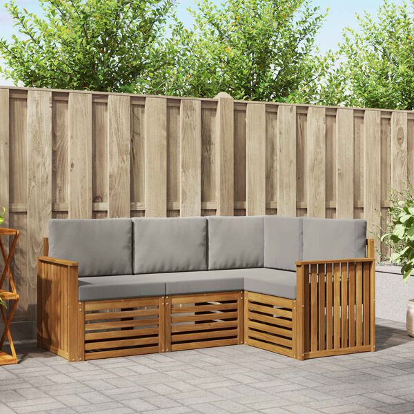 vidaXL Set divani con cuscino 4 pcs Grigio Naturale e Chiaro