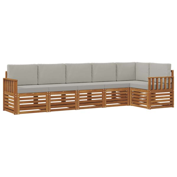 vidaXL Set divani con cuscino 6 pcs Grigio Naturale e Chiaro