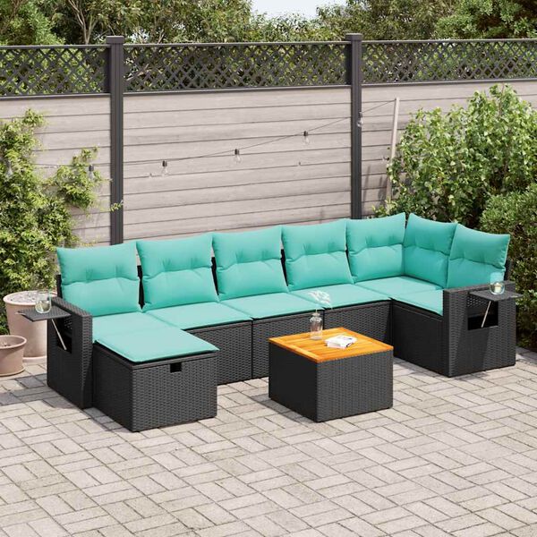vidaXL Set Divani da Giardino con Cuscini 8 pz Nero in Polyrattan