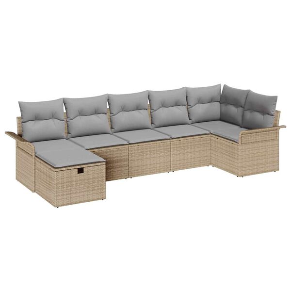 vidaXL Set Divano da Giardino 7 pcs Beige e Grigio Chiaro polyrattan