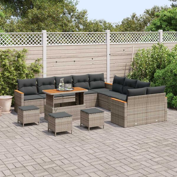 vidaXL Set Divano da Giardino con cuscino 18 pcs Grigio polyrattan