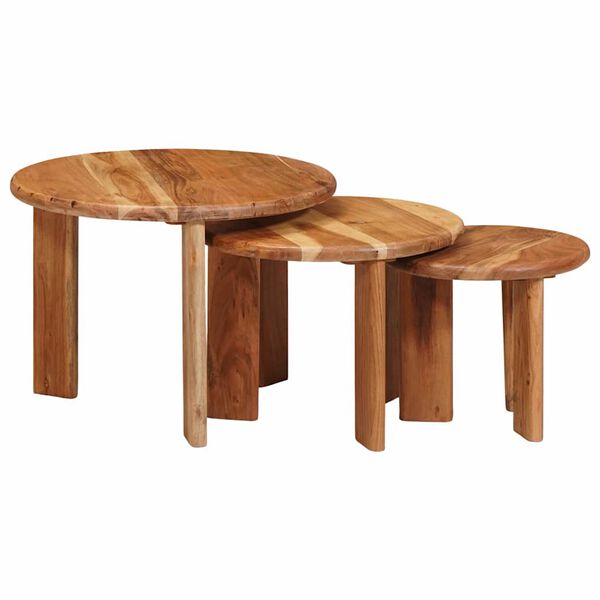vidaXL Tavoli da Caff&egrave; Nido 3 pcs Marrone Legno di Acacia Massello