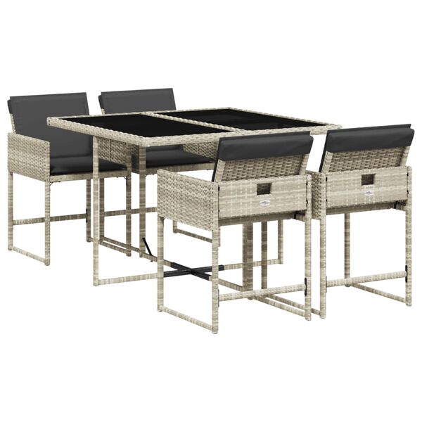 vidaXL Set Pranzo da Giardino 5pz con Cuscini Grigio Chiaro Polyrattan
