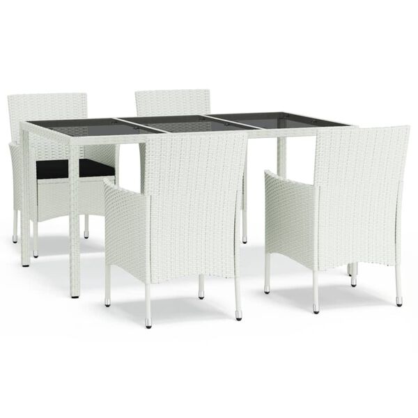 vidaXL Set da Pranzo da Giardino 5 pz con Cuscini in Polyrattan Bianco