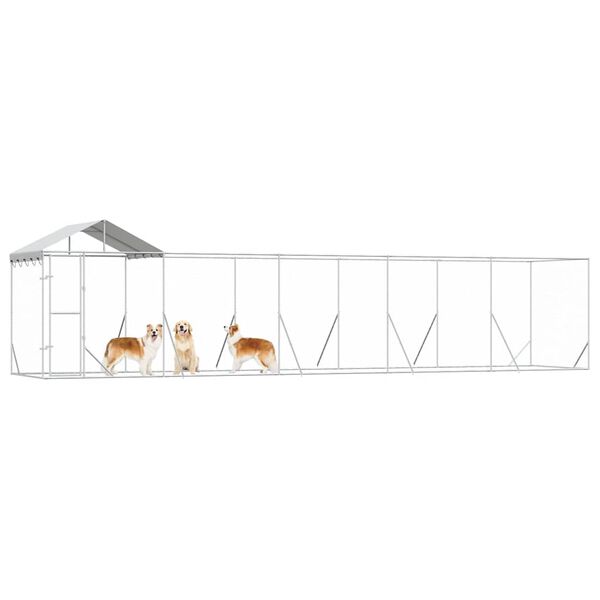 vidaXL Cuccia Cani da Esterno Tetto Argento 10x2x2,5 m Acciaio Zincato