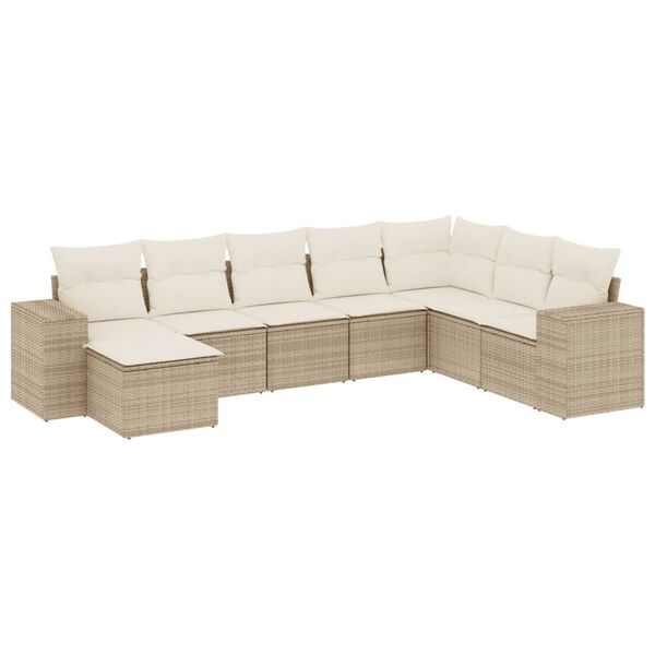 vidaXL Set Divano da Giardino 8 pz con Cuscini Beige in Polyrattan