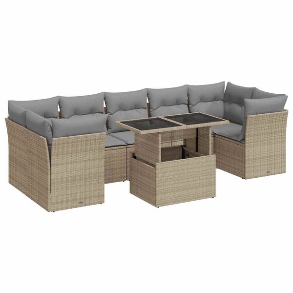 vidaXL Set Divano da Giardino 8 pz con Cuscini Beige in Polyrattan