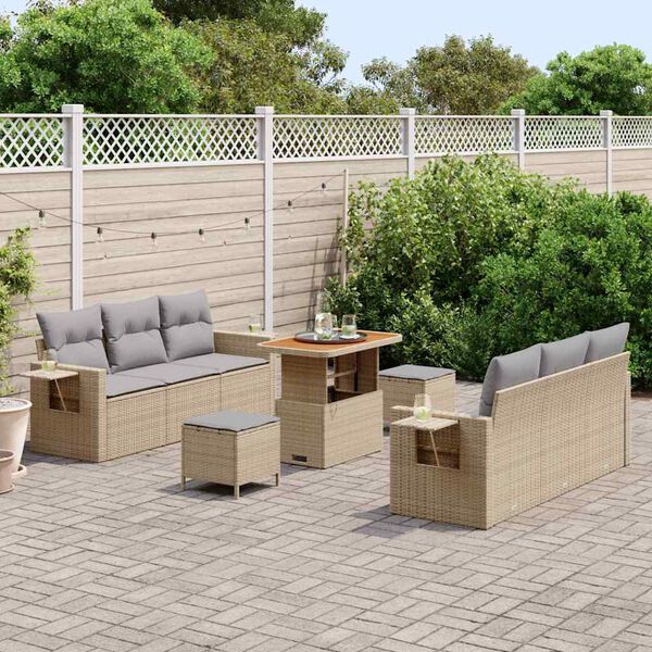 vidaXL Set Divano da Giardino con cuscino 9 pcs beige e grigio chiaro