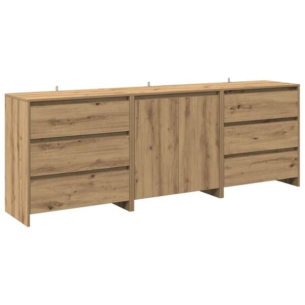 vidaXL Credenza 3 pz Rovere Artigianale in Legno Multistrato