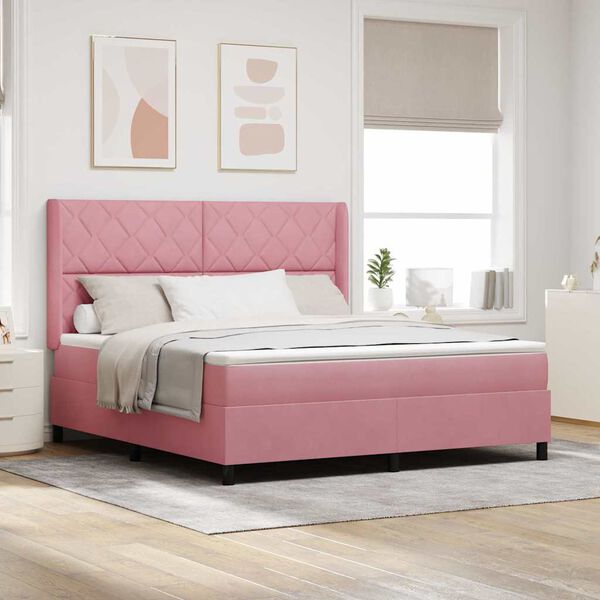 vidaXL Letto a molle con materasso Rosa 180 x 200 cm Velluto