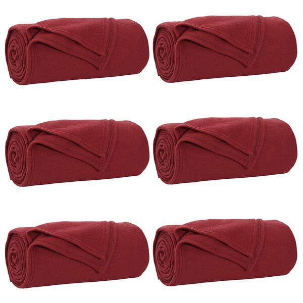 vidaXL Coperte da Pile 6 pcs Rosso Bordeaux 170 x 130 cm Panno