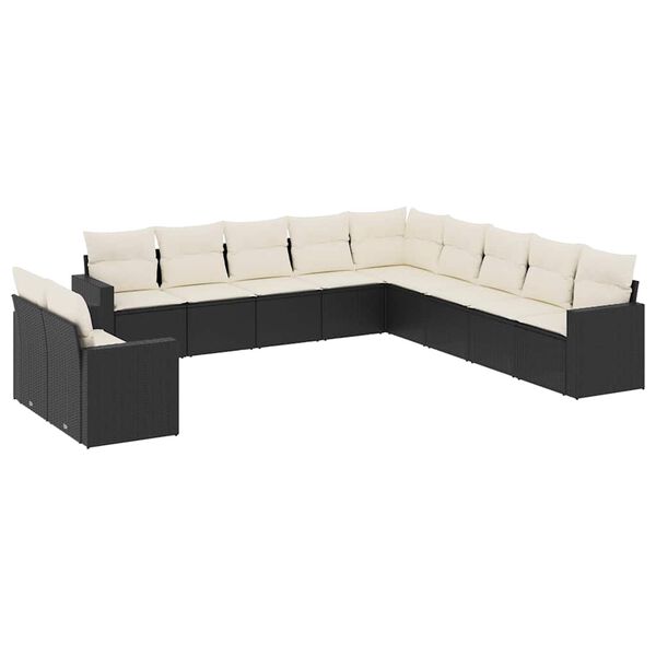 vidaXL Set Divani da Giardino 11 pz con Cuscini in Polyrattan Nero