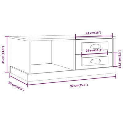 vidaXL Tavolino da Salotto Bianco 90x50x35 cm in Legno Multistrato