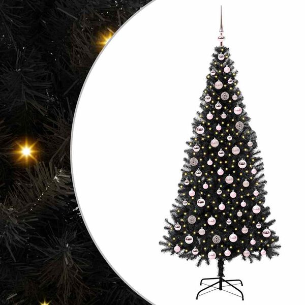 vidaXL Albero di Natale con 300 LED con supporto Nero 210 cm PVC