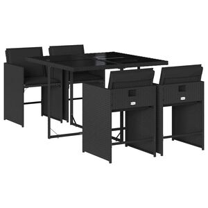 vidaXL Set da Pranzo da Giardino 5 pz Nero con Cuscini in Polyrattan