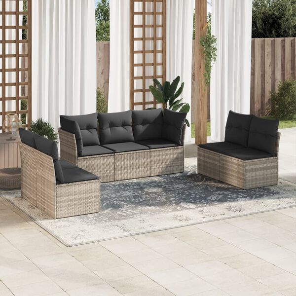 vidaXL Set Divani da Giardino 7pz con Cuscini Grigio Chiaro Polyrattan