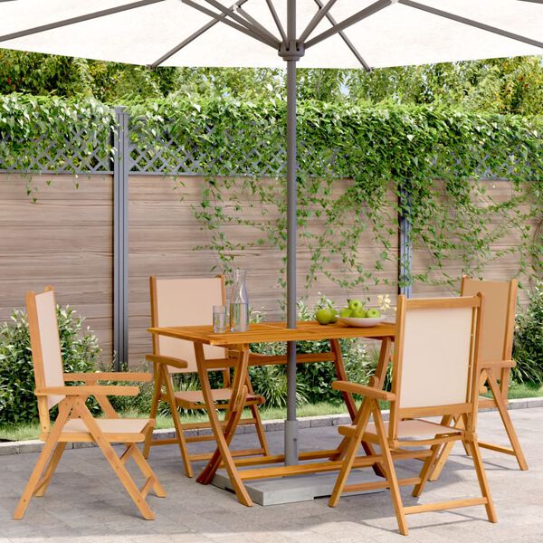 vidaXL Sedie Giardino Reclinabili 4 pz Beige Tessuto e Legno Massello