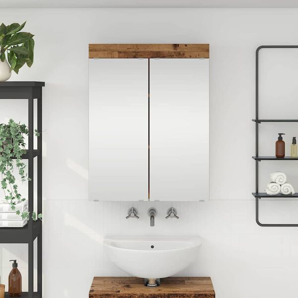 vidaXL Mobiletto per specchio da bagno con porta TULUM Legno vecchio