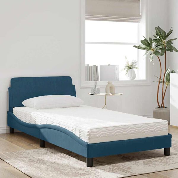 vidaXL Letto con Materasso Dover Blu 100x200 cm in Velluto
