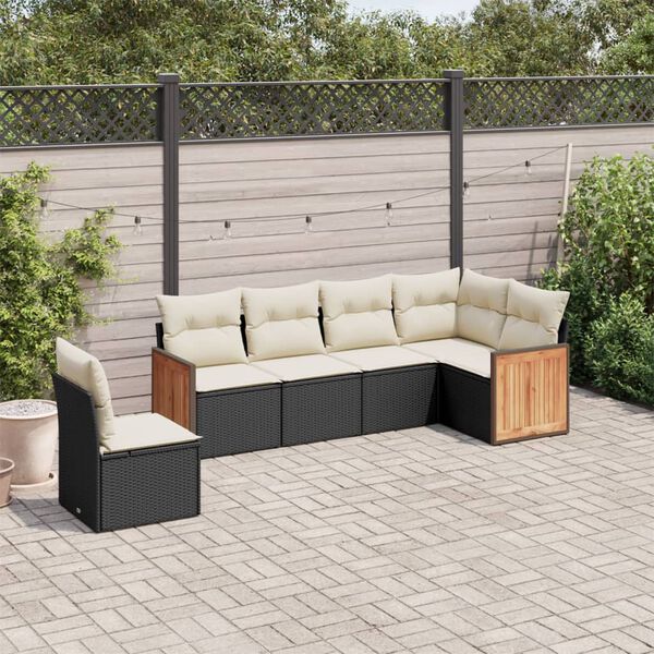 vidaXL Set Divano da Giardino 6 pz con Cuscini Nero in Polyrattan