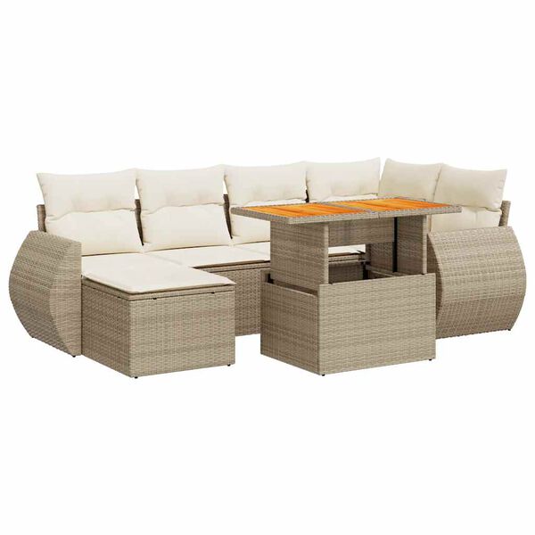 vidaXL Set Divani da Giardino 7 pz con Cuscini Beige in Polyrattan