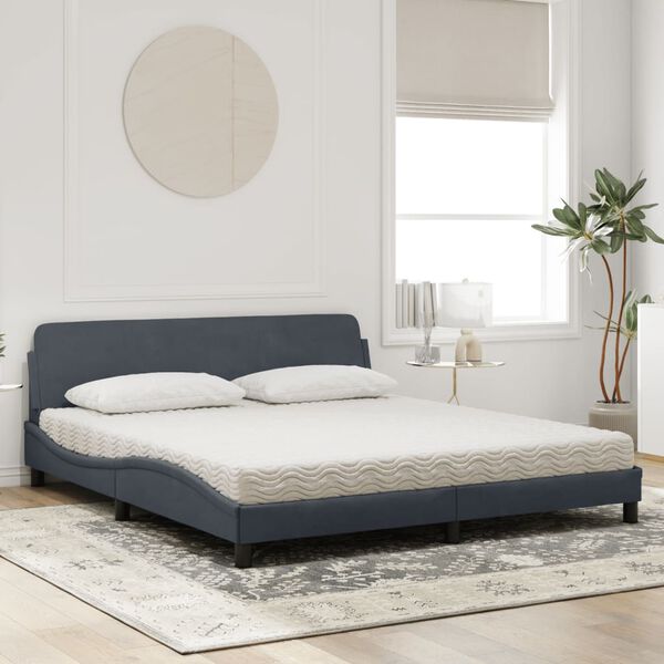 vidaXL Letto con Materasso Dover Grigio Scuro 180x200 cm in Velluto