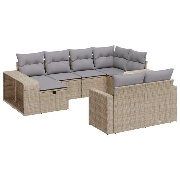 vidaXL Set Divano da Giardino 10 pz con Cuscini Beige in Polyrattan