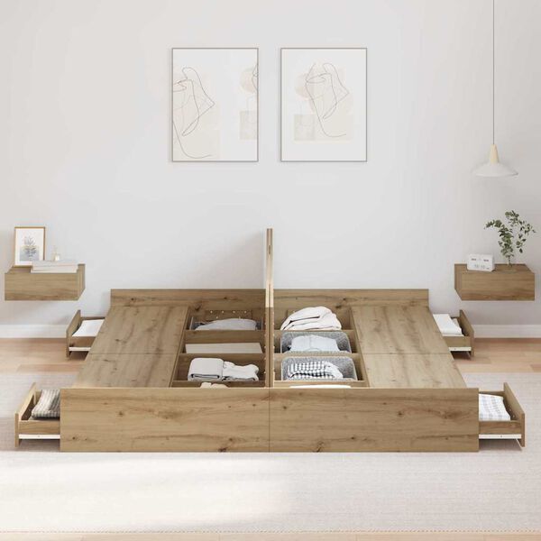 vidaXL Struttura letto con contenitore Rovere artigianale 180 x 200 cm