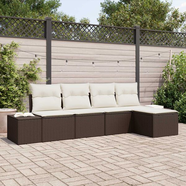 vidaXL Set Divano da Giardino con cuscino 5 pcs Marrone polyrattan