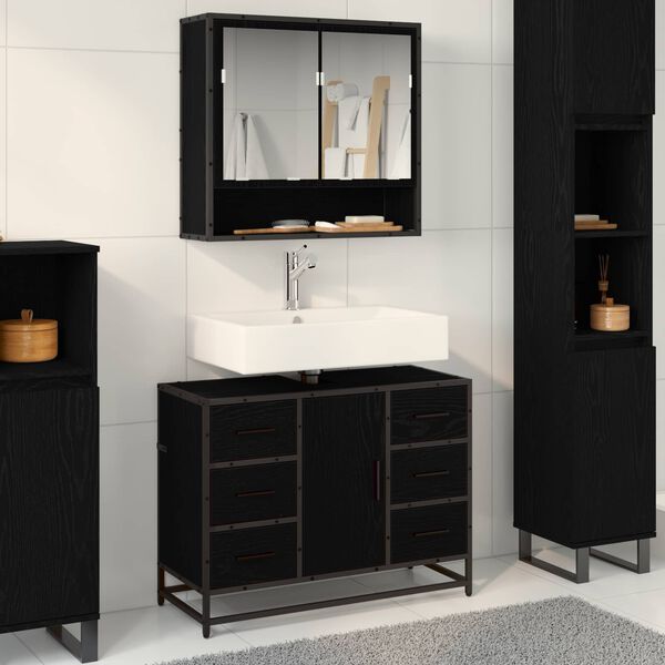 vidaXL Set di mobili per il bagno 2 pcs Rovere Nero Legno multistrato