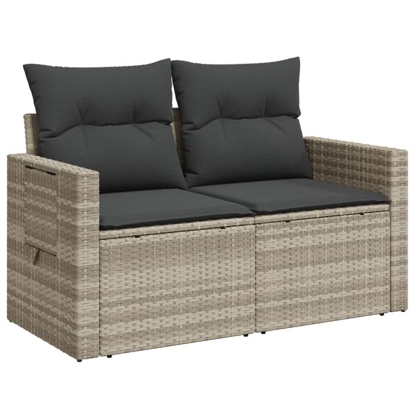 vidaXL Divano da Giardino con Cuscini 2 Posti Grigio Chiaro Polyrattan