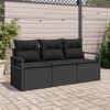 vidaXL Set Divano da Giardino con cuscino 3 pcs Nero polyrattan