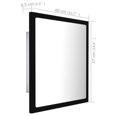 vidaXL Specchio da Bagno a LED Nero 40x8,5x37 cm in Acrilico