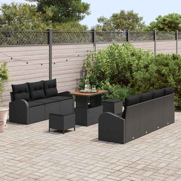 vidaXL Set Divano da Giardino con cuscino con cuscino 10 pcs Nero